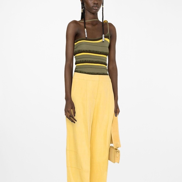 Jacquemus Tops - JACQUEMUS Concha One-shoulder Striped Seersucker Top In Army Green